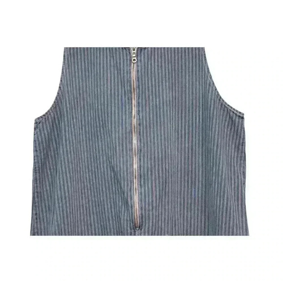 Vintage Chambray Denim Dress Size 20 Jumper Striped 90s Y2K Grunge Half Zip - Picture 5 of 11